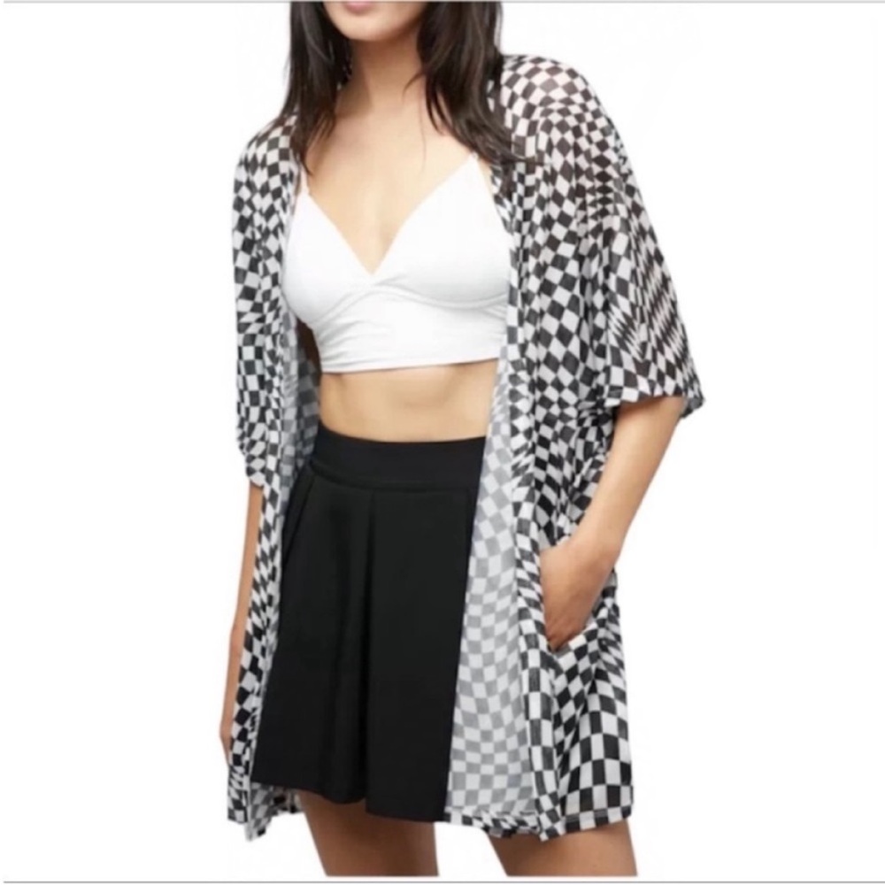 DAVI & DANI checkered cardigan top L